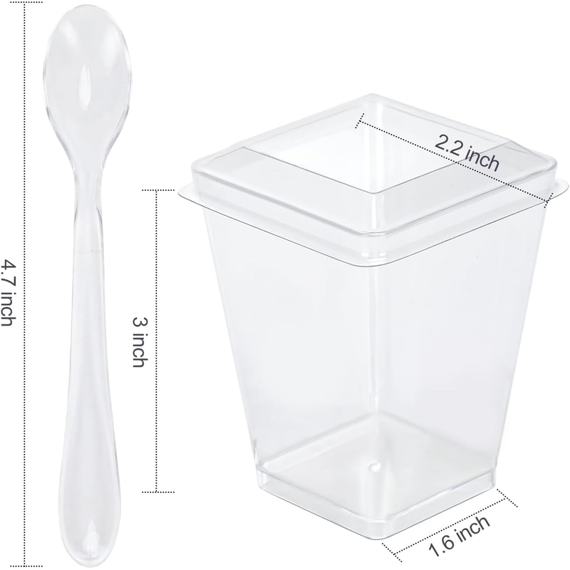Premium Clear Plastic Dessert Cups With Lids Spoons Pudding Party Serving Cups 2