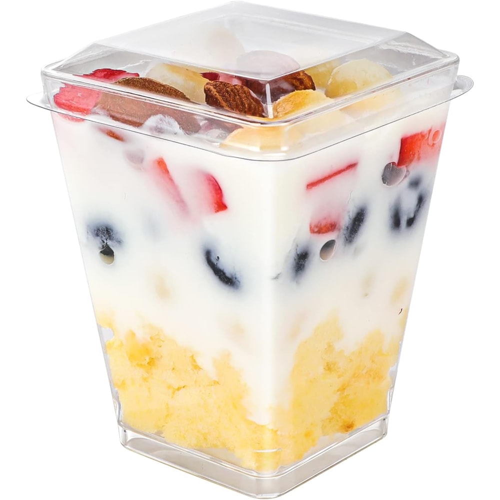 Premium Clear Plastic Dessert Cups With Lids Spoons Pudding Party Serving Cups 3
