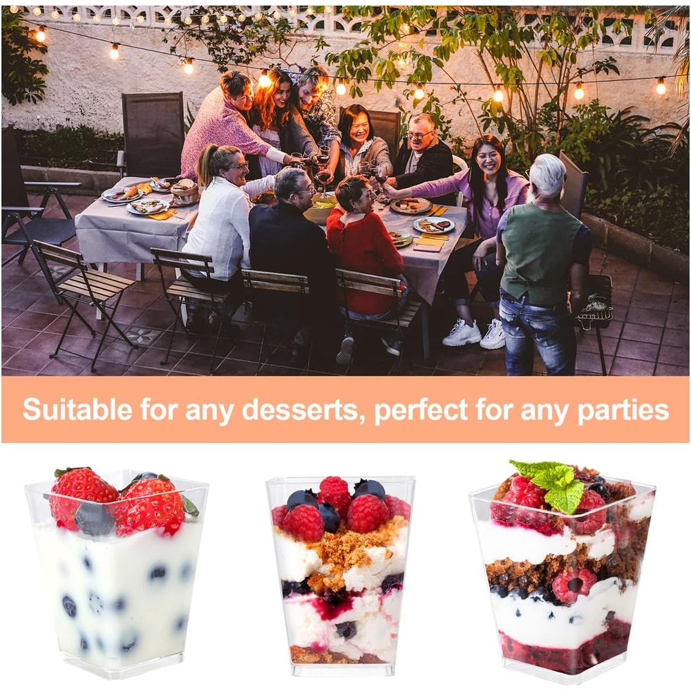 Premium Clear Plastic Dessert Cups With Lids Spoons Pudding Party Serving Cups 4