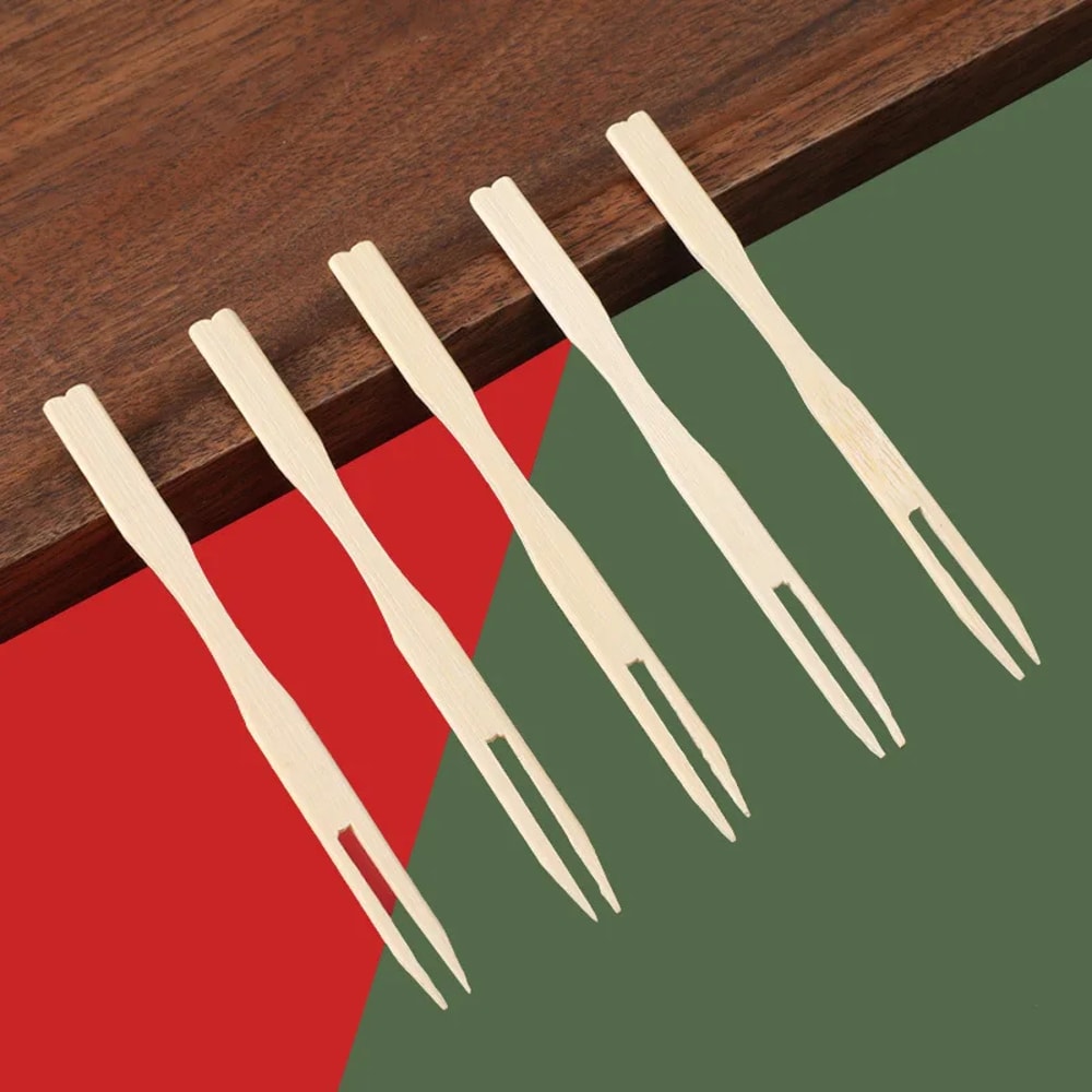 Mini Bamboo Fruit Picks Disposable Appetizer Forks 4