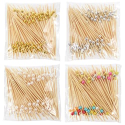 elegant pearl cocktail picks bamboo skewers for wedding appetizers, fruit & buffet party food picks