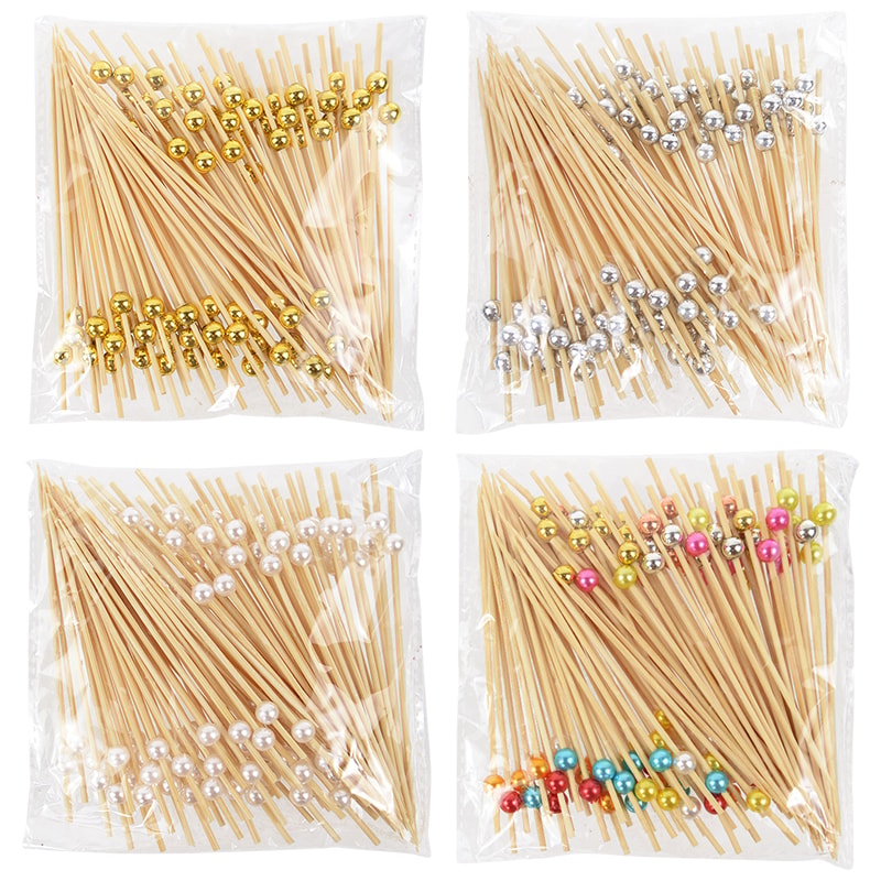Elegant Pearl Cocktail Picks Bamboo Skewers For Wedding Appetizers Fruit Buffet Party Food Picks 0