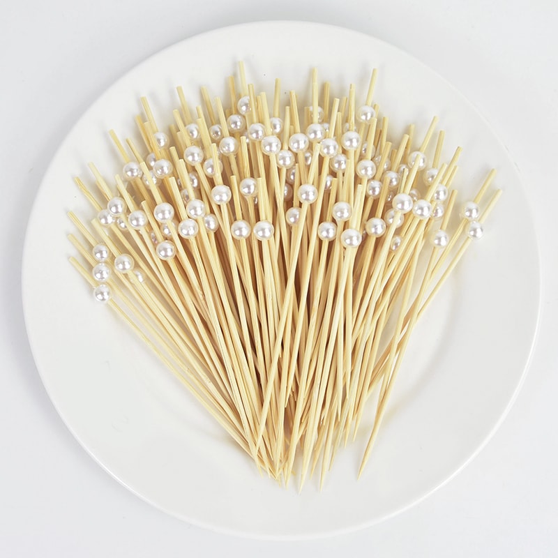 Elegant Pearl Cocktail Picks Bamboo Skewers For Wedding Appetizers Fruit Buffet Party Food Picks 1