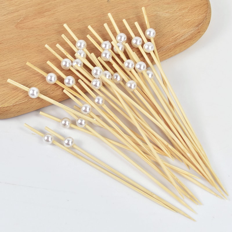 Elegant Pearl Cocktail Picks Bamboo Skewers For Wedding Appetizers Fruit Buffet Party Food Picks 2
