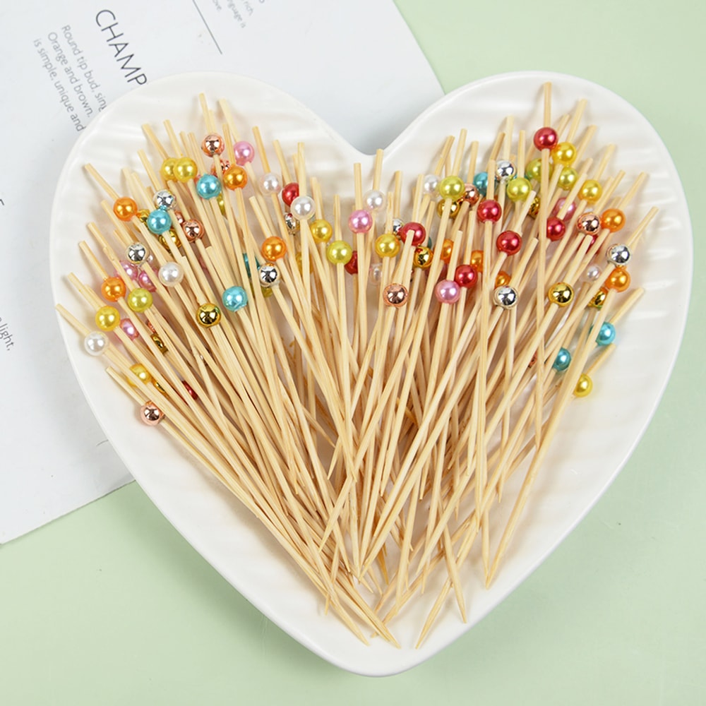 Elegant Pearl Cocktail Picks Bamboo Skewers For Wedding Appetizers Fruit Buffet Party Food Picks 3