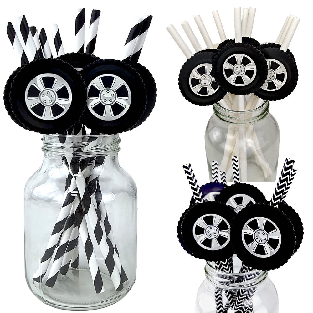 Racing Wheel Tire Paper Straws For Race Car Birthday Party Decor 0