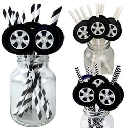 racing wheel tire paper straws for race car birthday party decor
