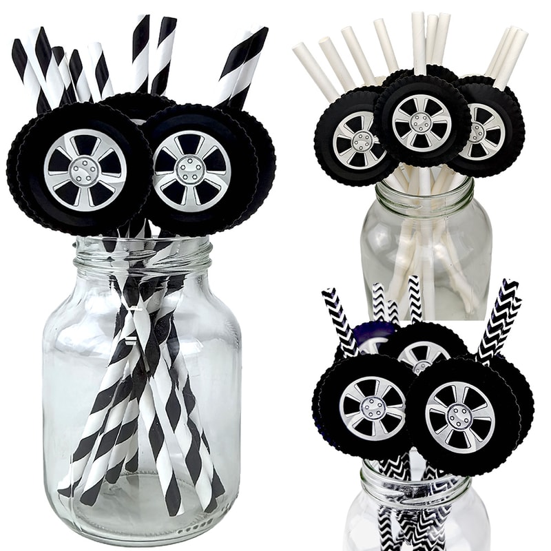 Racing Wheel Tire Paper Straws For Race Car Birthday Party Decor 0