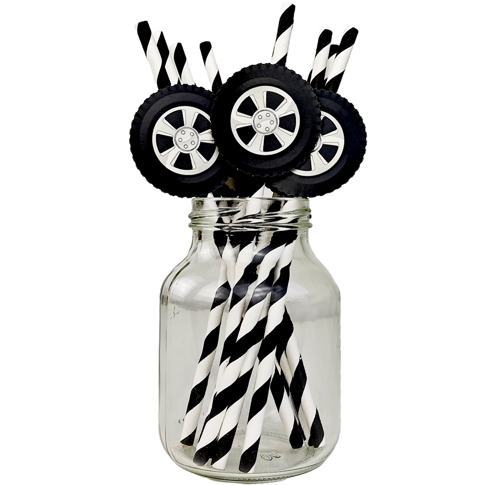 Racing Wheel Tire Paper Straws For Race Car Birthday Party Decor 1