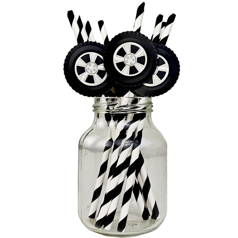 Racing Wheel Tire Paper Straws For Race Car Birthday Party Decor 1
