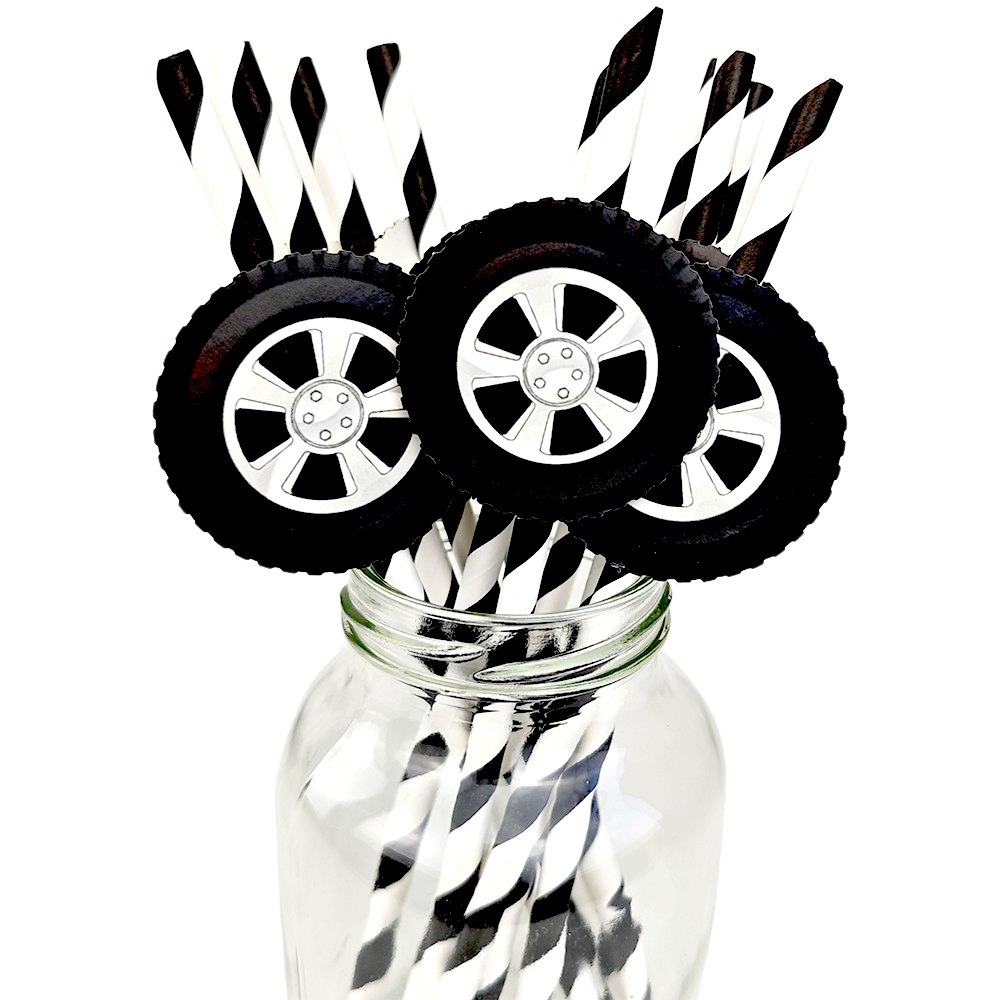 Racing Wheel Tire Paper Straws For Race Car Birthday Party Decor 2