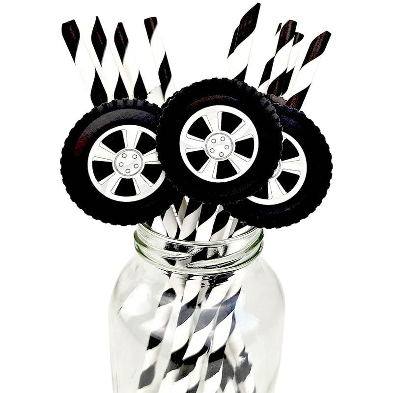 Racing Wheel Tire Paper Straws For Race Car Birthday Party Decor 2