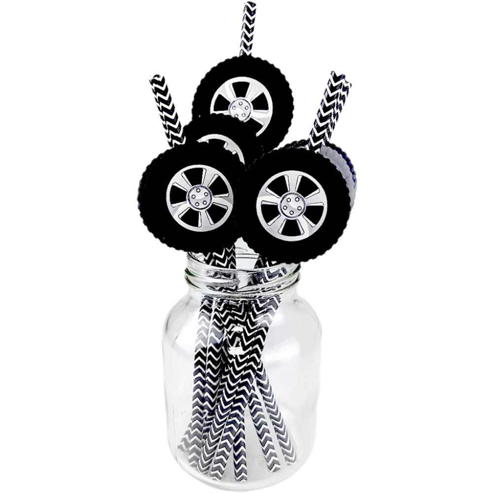 Racing Wheel Tire Paper Straws For Race Car Birthday Party Decor 3