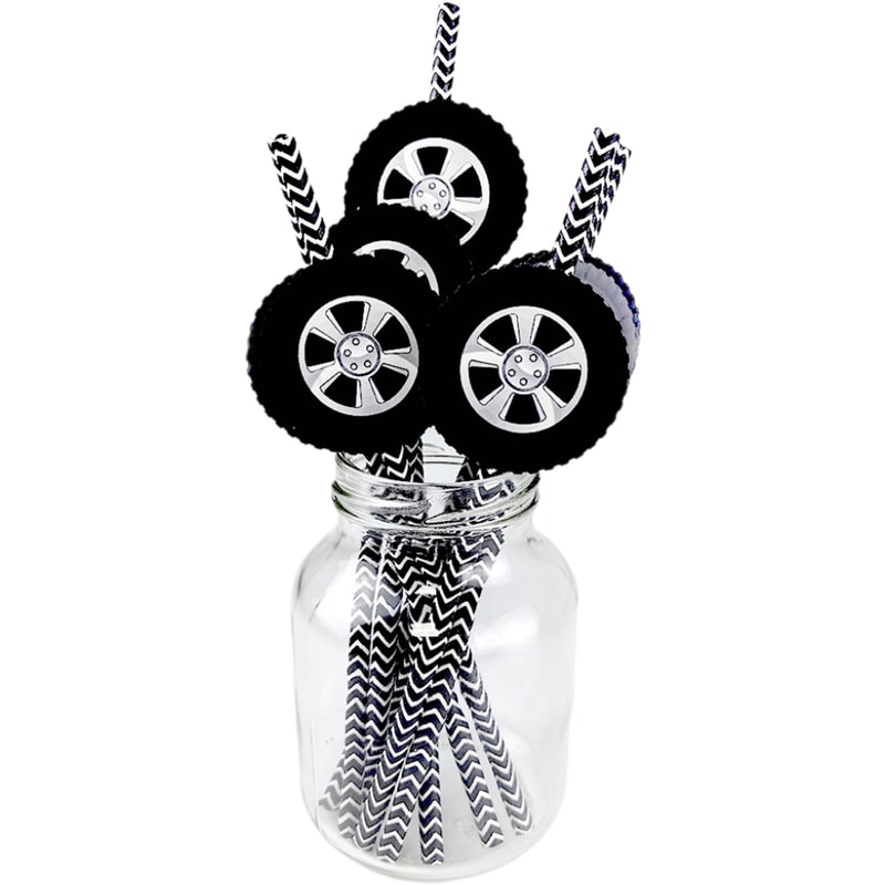 Racing Wheel Tire Paper Straws For Race Car Birthday Party Decor 3