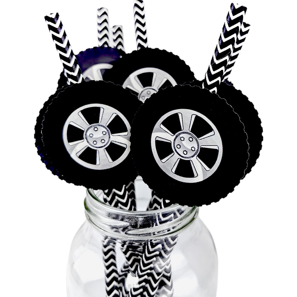 Racing Wheel Tire Paper Straws For Race Car Birthday Party Decor 4