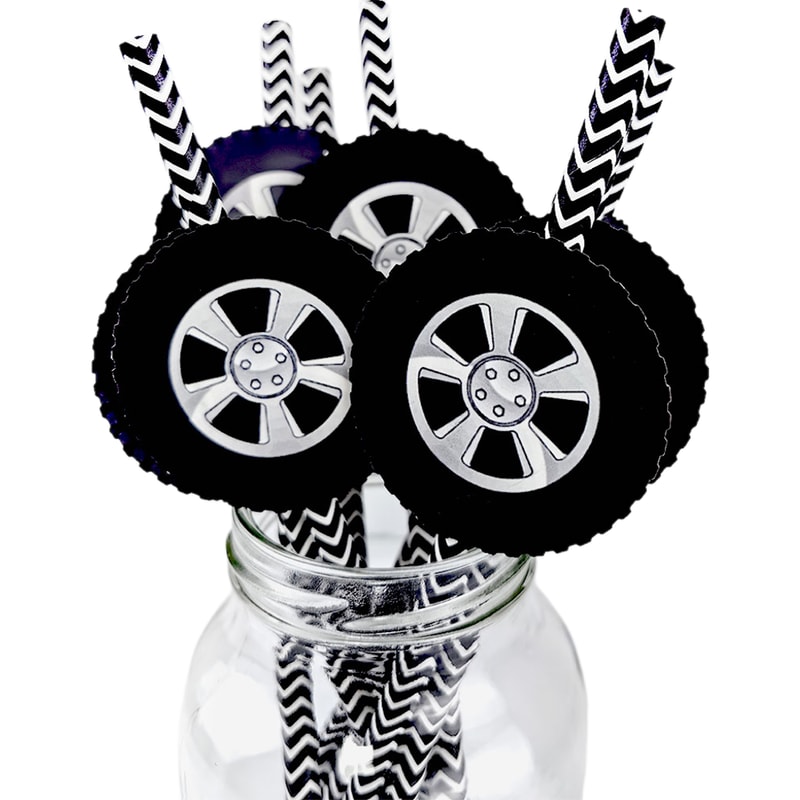 Racing Wheel Tire Paper Straws For Race Car Birthday Party Decor 4