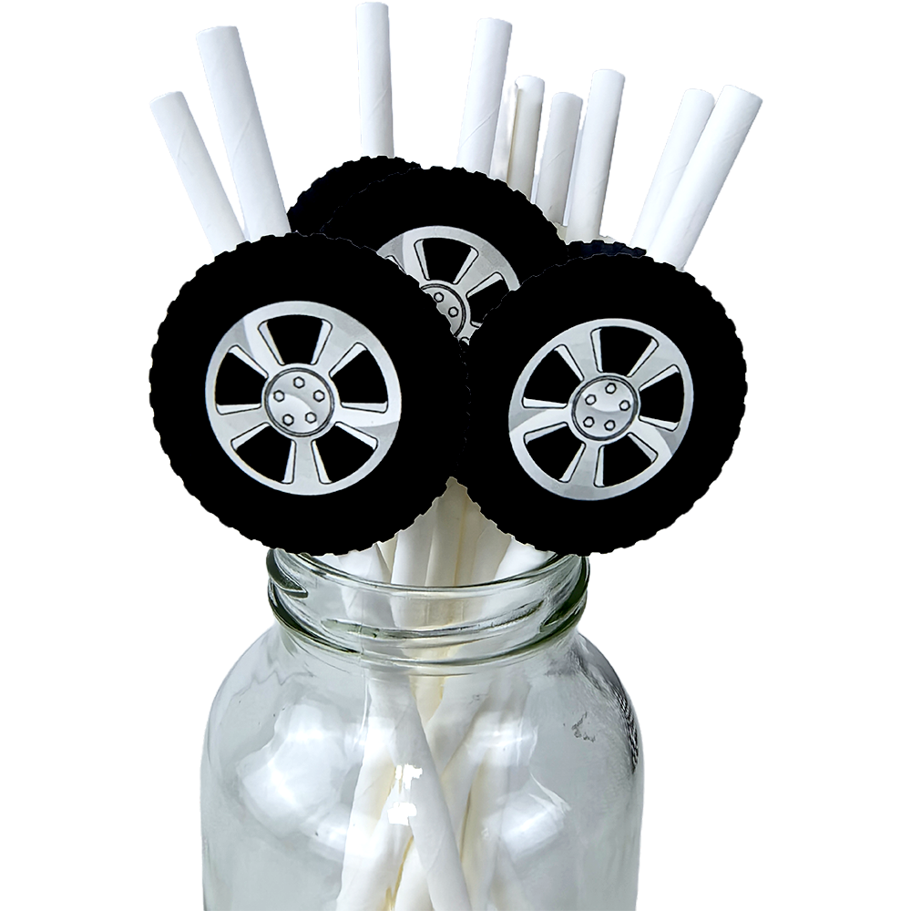 Racing Wheel Tire Paper Straws For Race Car Birthday Party Decor 5