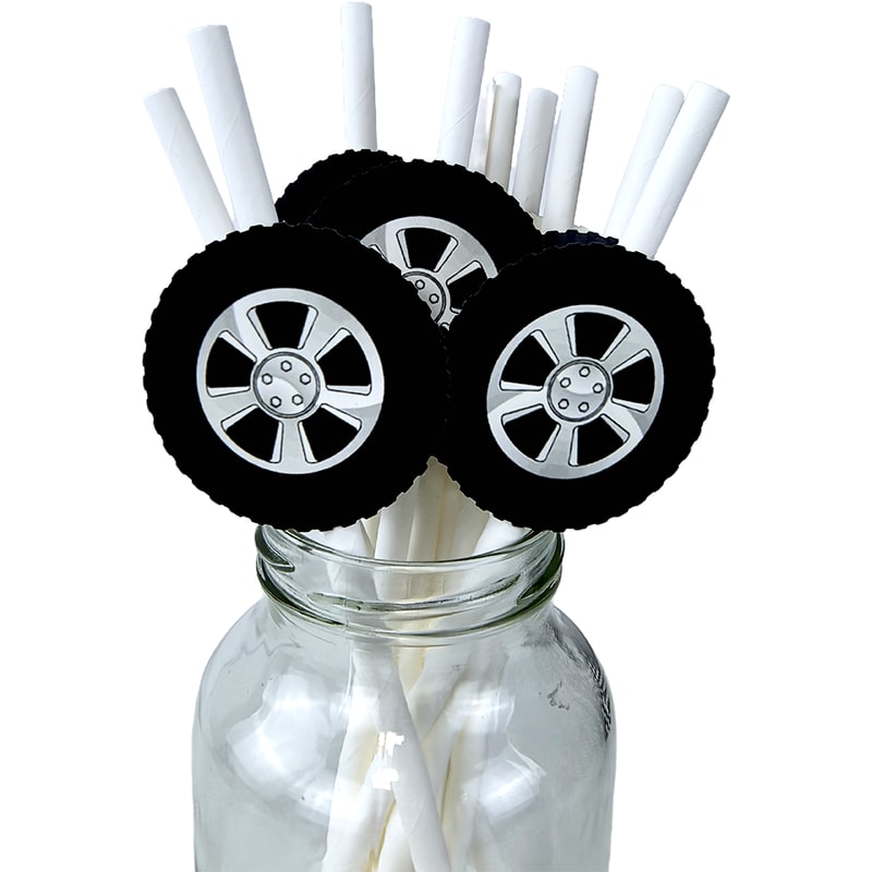 Racing Wheel Tire Paper Straws For Race Car Birthday Party Decor 5