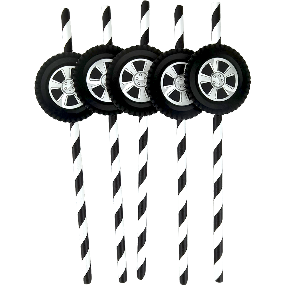 Racing Wheel Tire Paper Straws For Race Car Birthday Party Decor 6