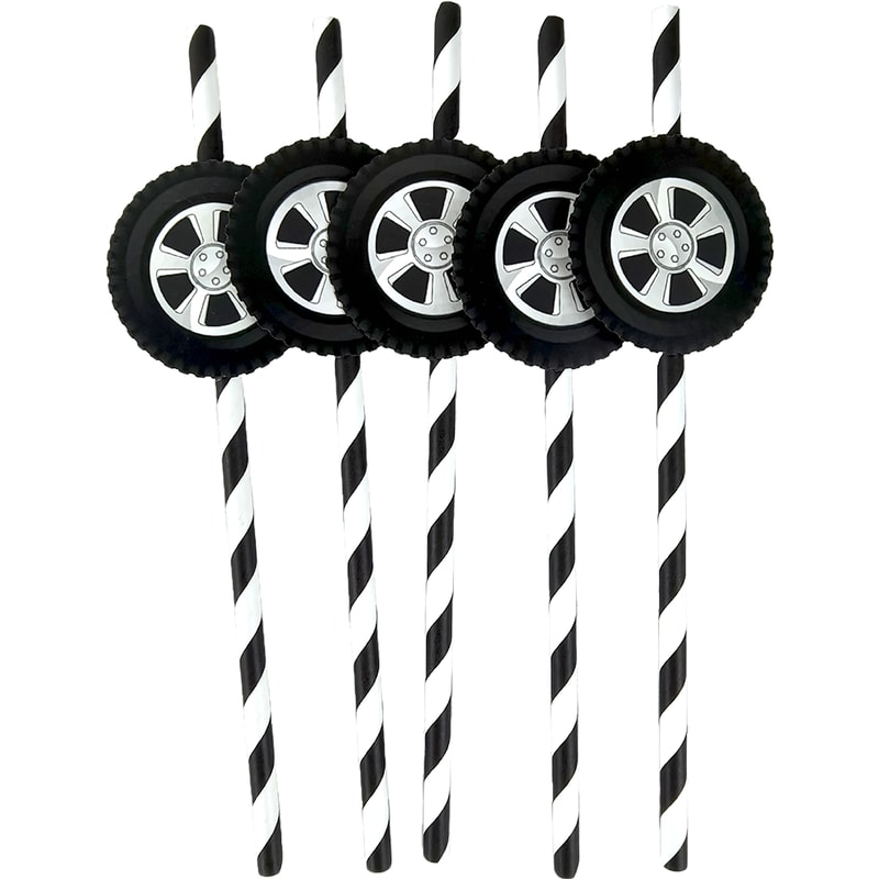Racing Wheel Tire Paper Straws For Race Car Birthday Party Decor 6