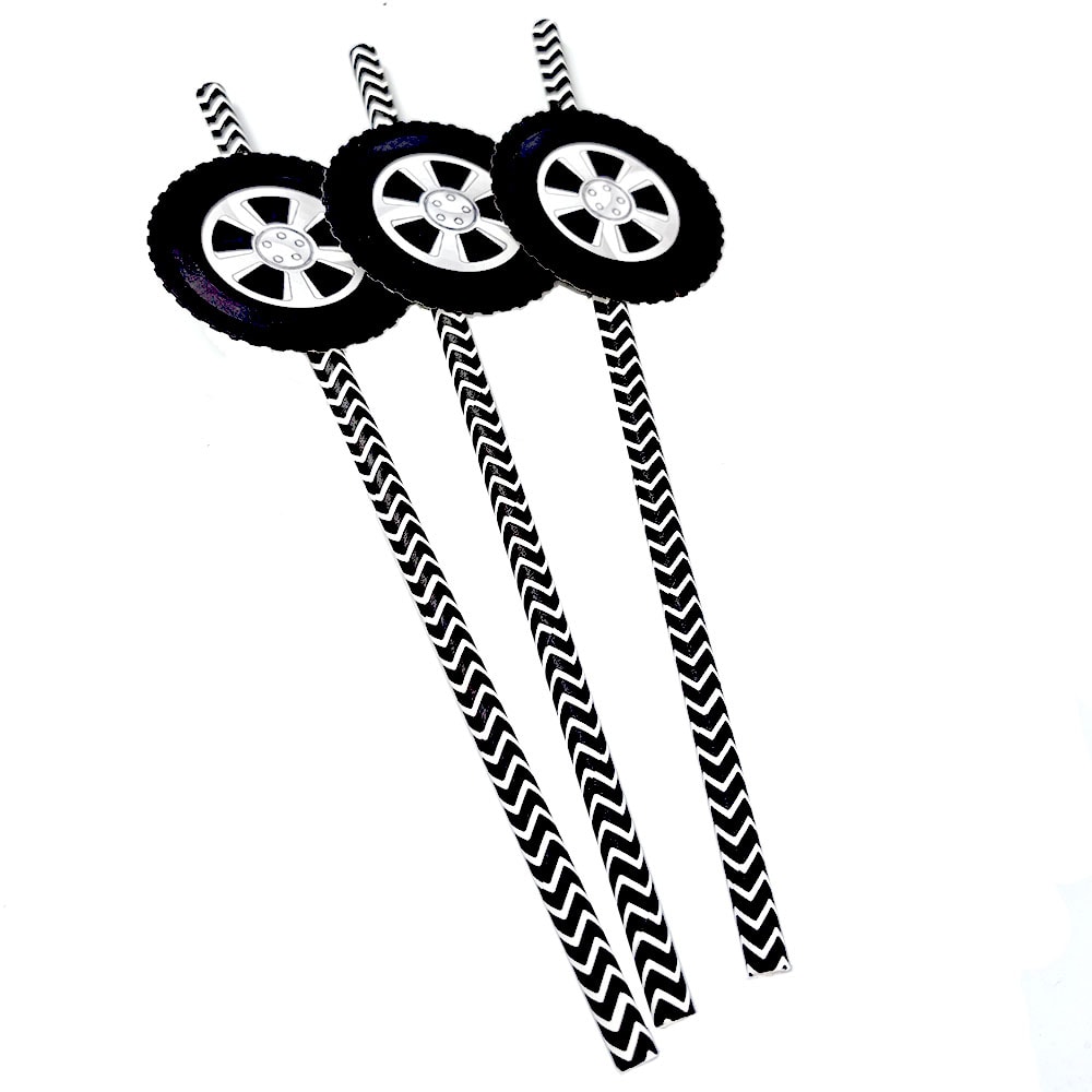 Racing Wheel Tire Paper Straws For Race Car Birthday Party Decor 7