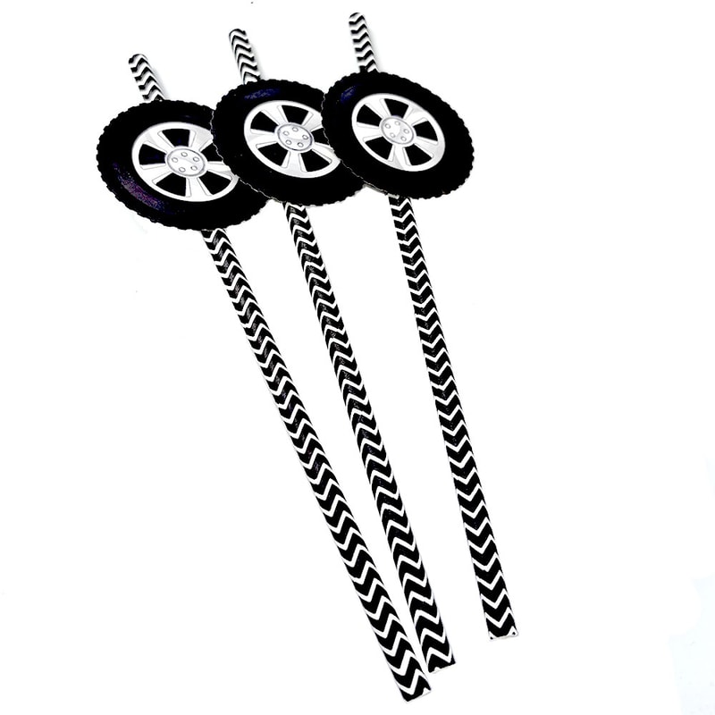 Racing Wheel Tire Paper Straws For Race Car Birthday Party Decor 7
