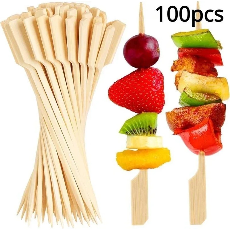 Bamboo BBQ Skewers & Disposable Bamboo Forks Party Appetizer Picks