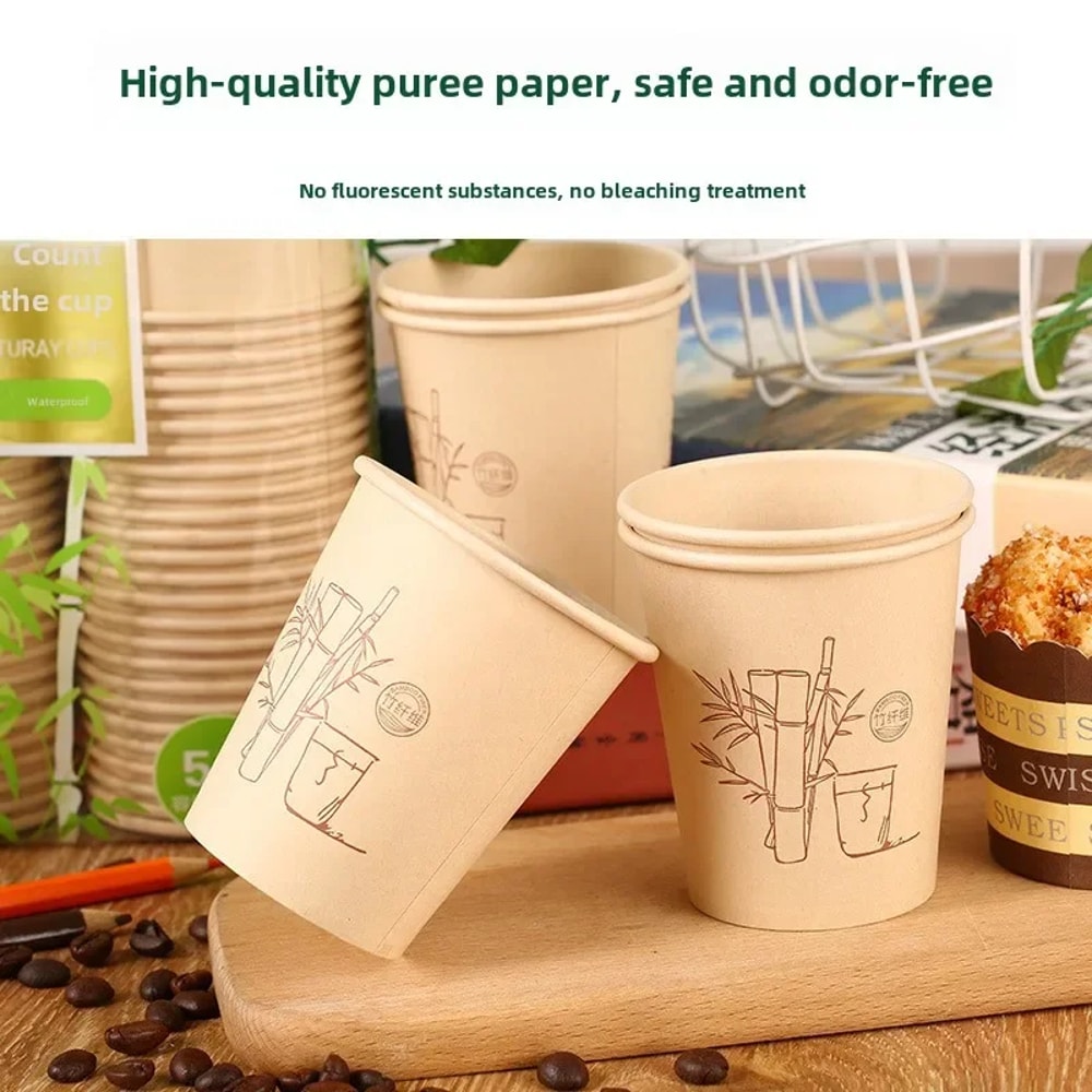 Natural Bamboo Fiber Cups Disposable Paper Cups For Hot Cold Drinks 0