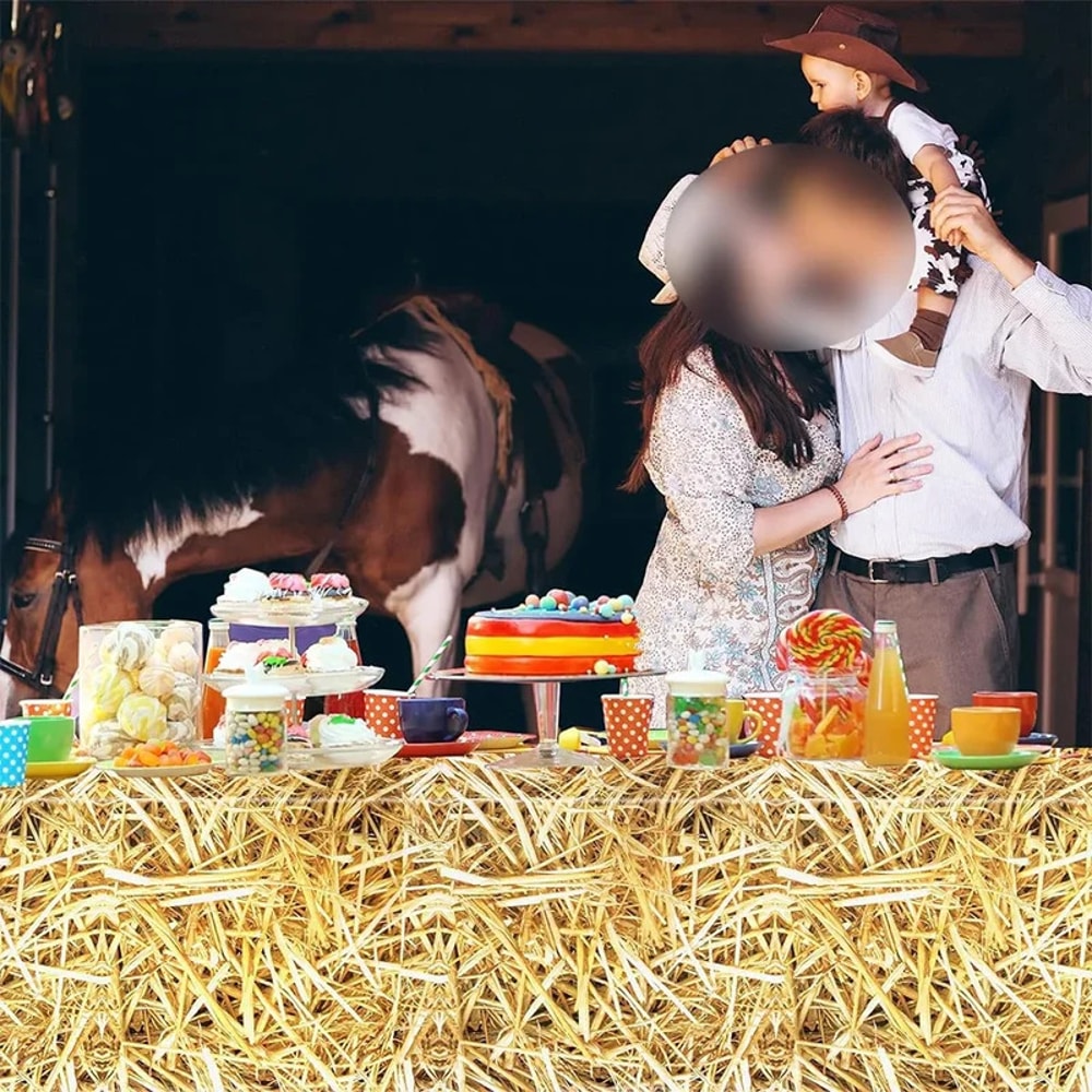 Straw Table Cover For Western Cowboy Farm Party Decorations 4