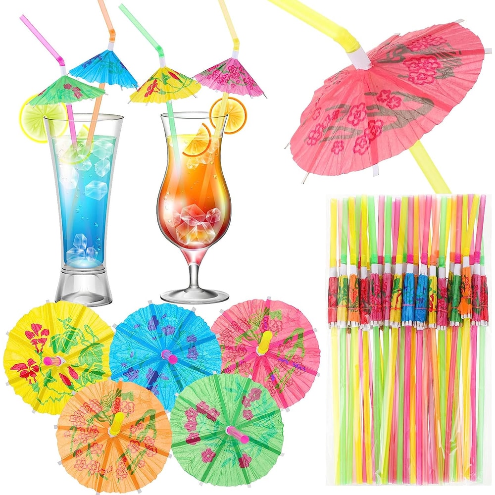 Tropical Umbrella Party Straws Colorful Disposable Cocktail Party Straws 0