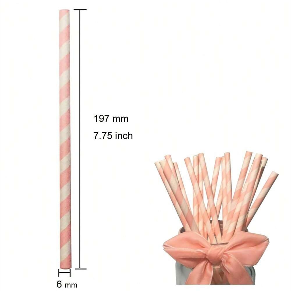 Premium Pink Striped Paper Straws for Parties & Weddings Party Paper Straws