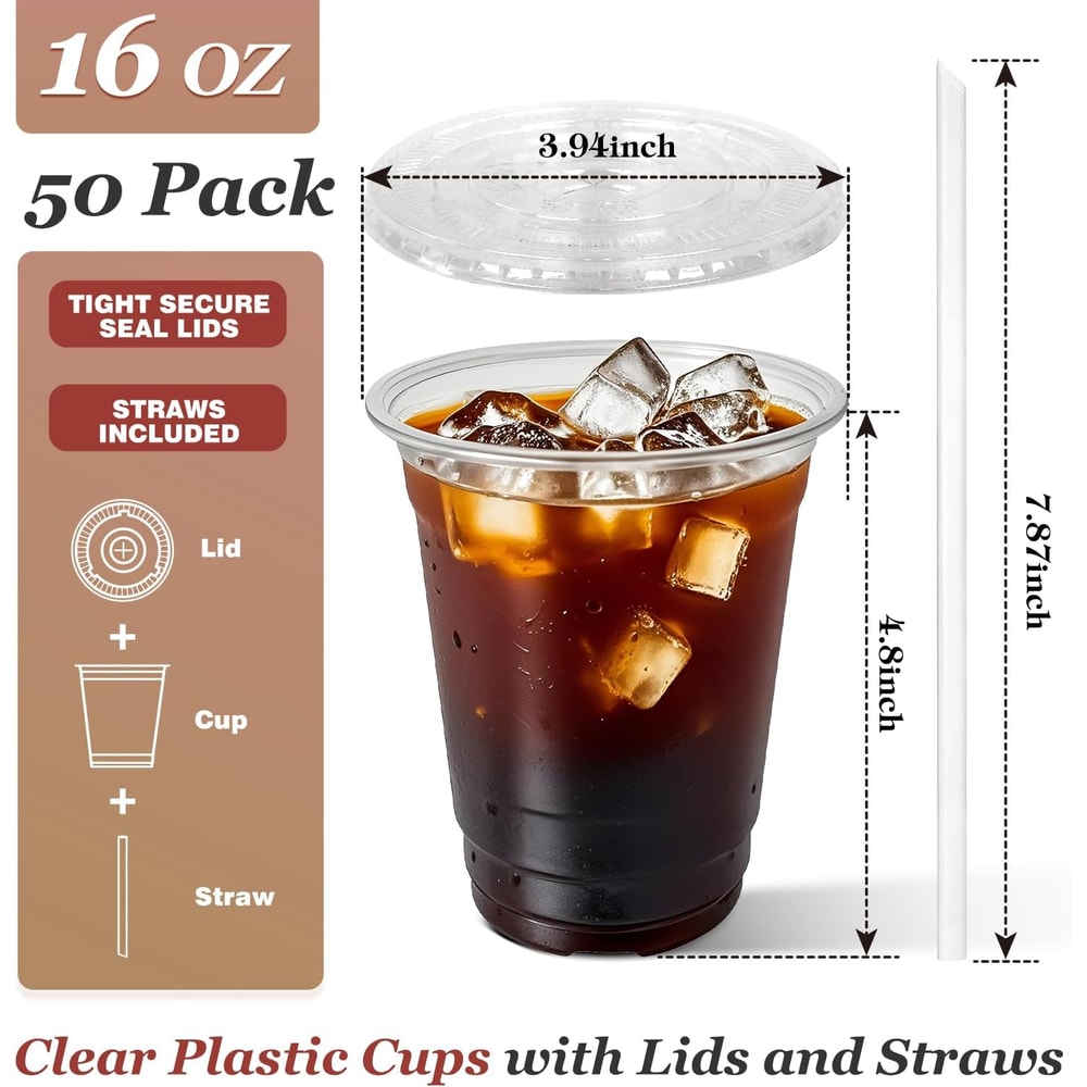 Clear Plastic Disposable Cups With Lids And Straws For Iced Coffee And Smoothies 1