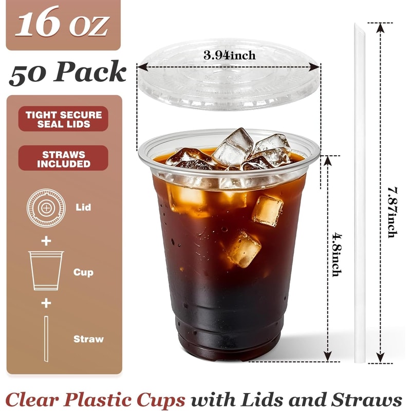 Clear Plastic Disposable Cups With Lids And Straws For Iced Coffee And Smoothies 1