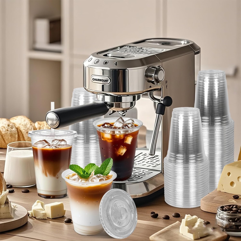 Clear Plastic Disposable Cups With Lids And Straws For Iced Coffee And Smoothies 3