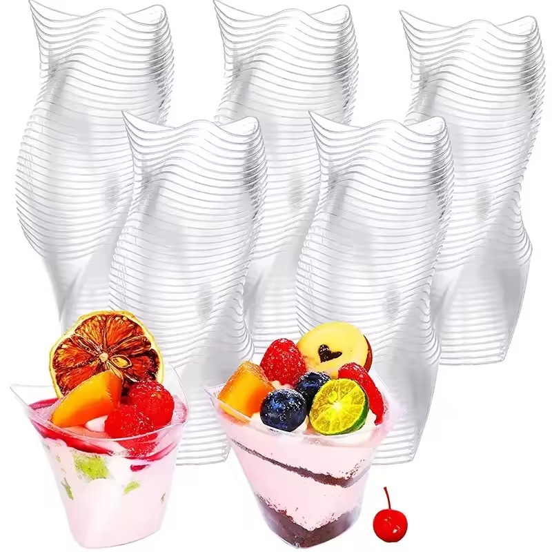 Premium Disposable Plastic Dessert Cups Clear Twist Triangle Dessert Cups
