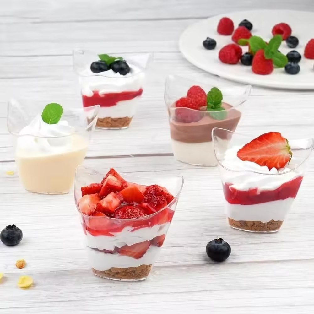 Premium Disposable Plastic Dessert Cups Clear Twist Triangle Dessert Cups