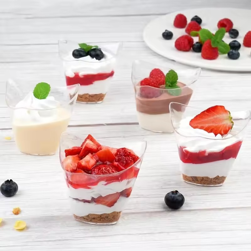 Premium Disposable Plastic Dessert Cups Clear Twist Triangle Dessert Cups