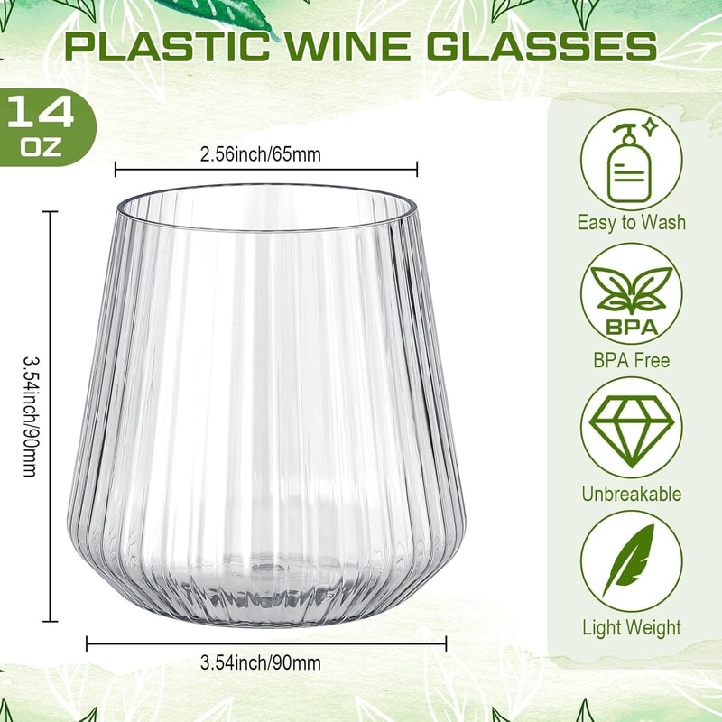 Plastic Ribbed Wine Glasses for Parties and Outdoor Entertaining