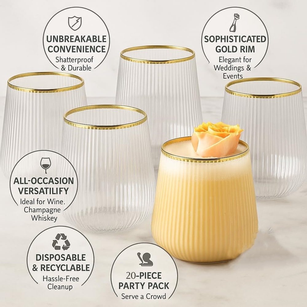 Plastic Ribbed Wine Glasses for Parties and Outdoor Entertaining