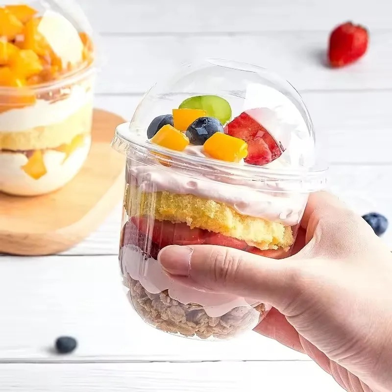 U Shaped Disposable Dessert Cups With Lids For Parfait Mousse And Fruit 4