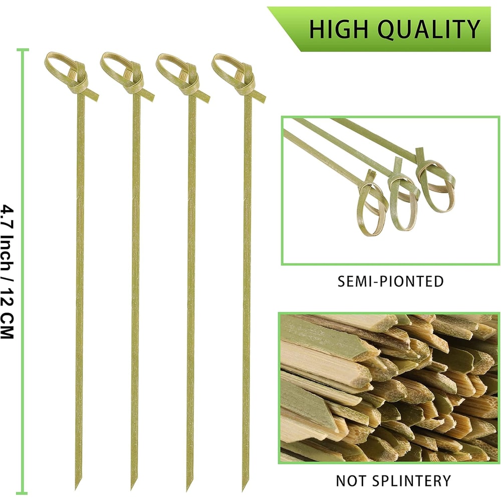 Natural Bamboo Cocktail Picks & Knot Skewers Garnish Sticks for Drinks, Fruit, Charcuterie