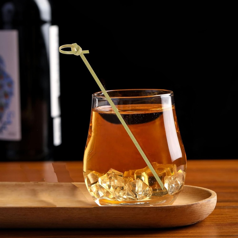 Natural Bamboo Cocktail Picks & Knot Skewers Garnish Sticks for Drinks, Fruit, Charcuterie