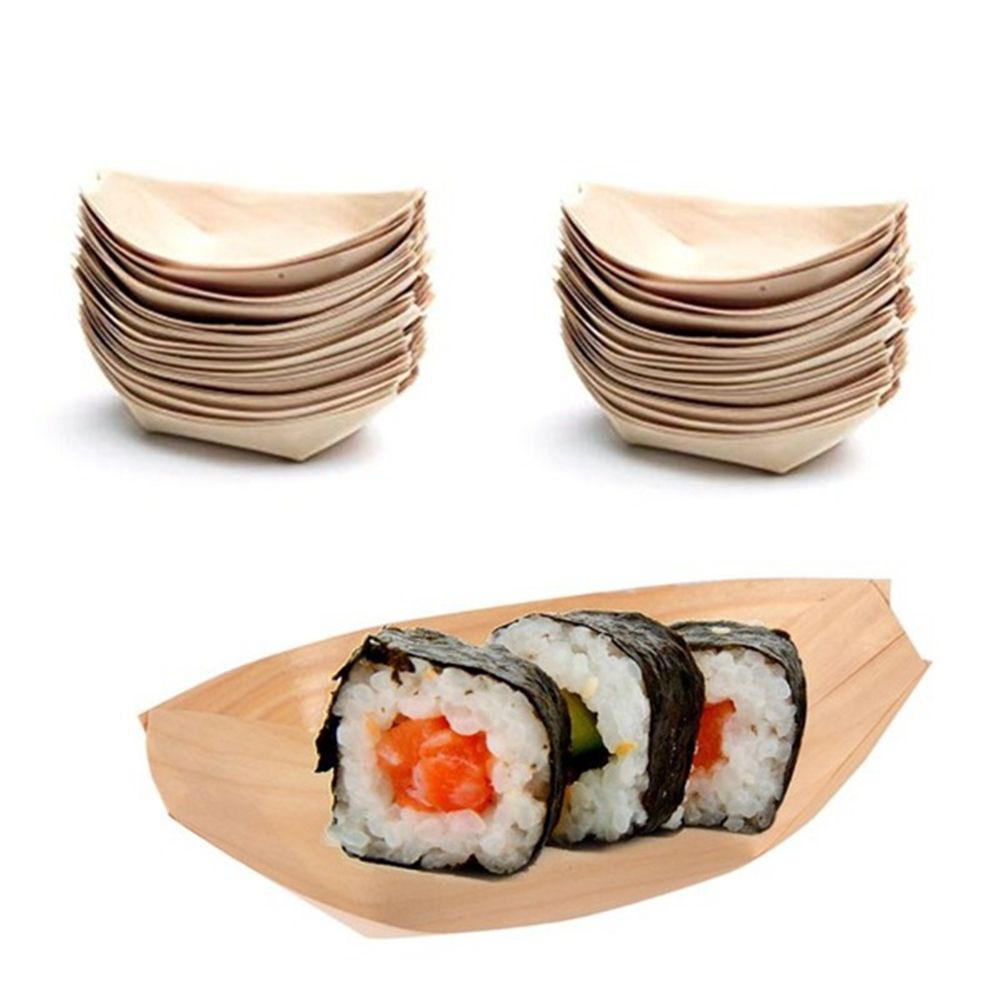 Disposable Wooden Serving Trays Pine Wood Food Boats for Catering & Parties