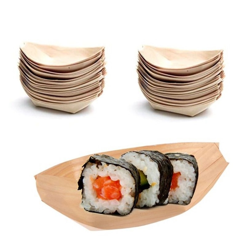 Disposable Wooden Serving Trays Pine Wood Food Boats for Catering & Parties