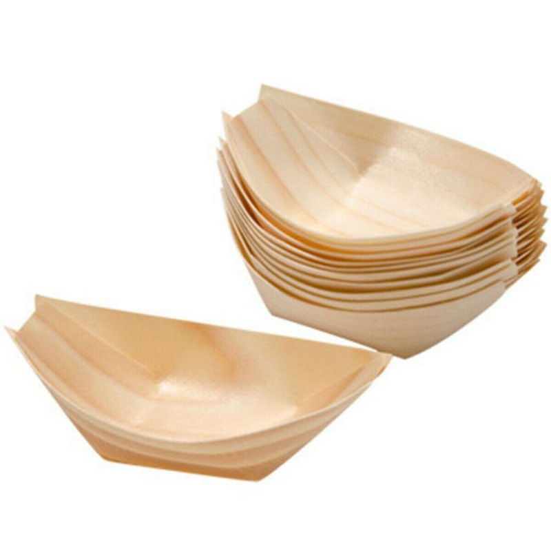Disposable Wooden Serving Trays Pine Wood Food Boats for Catering & Parties