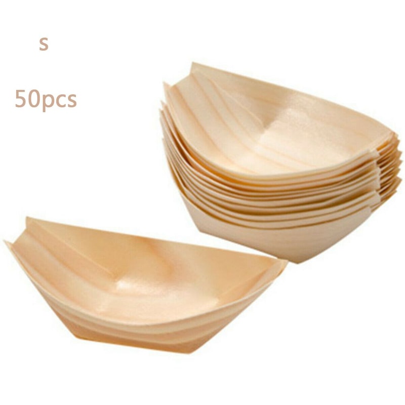 Disposable Wooden Serving Trays Pine Wood Food Boats for Catering & Parties