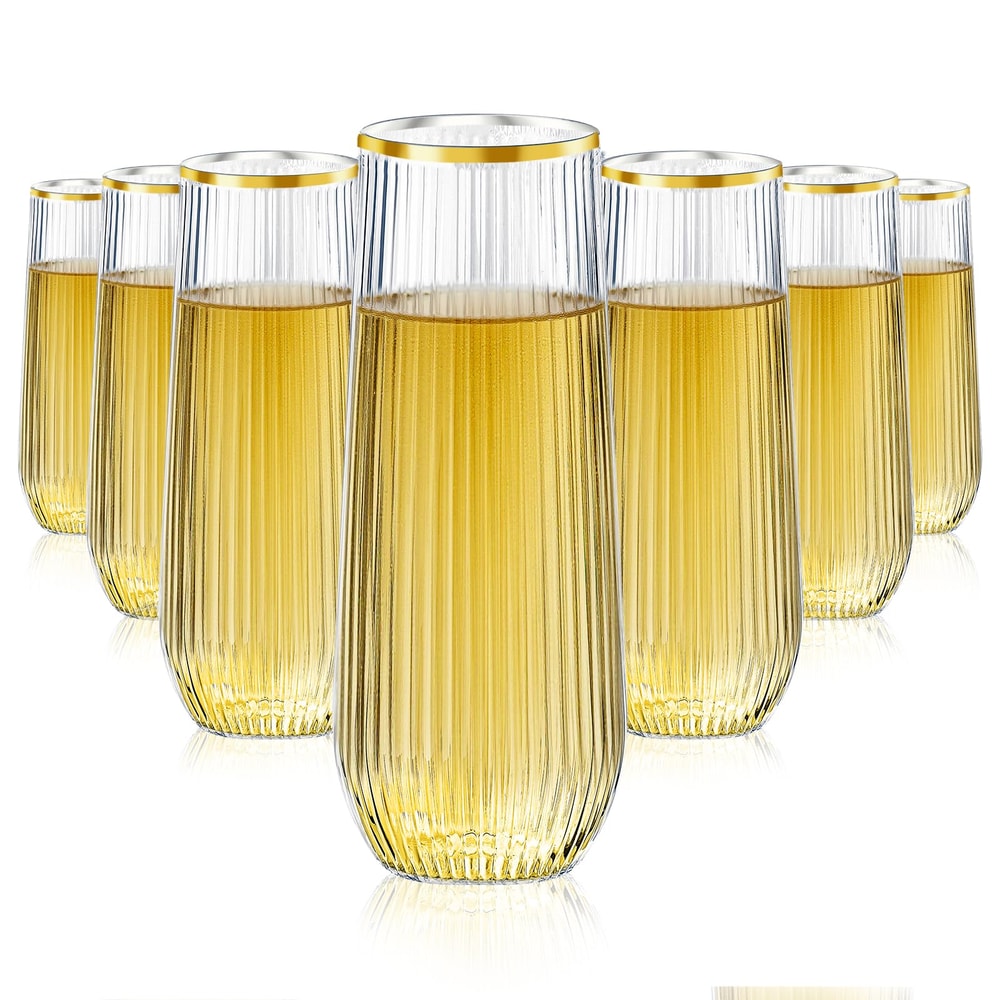 Clear Ribbed Stemless Plastic Champagne Flutes Disposable Party Glasses 5