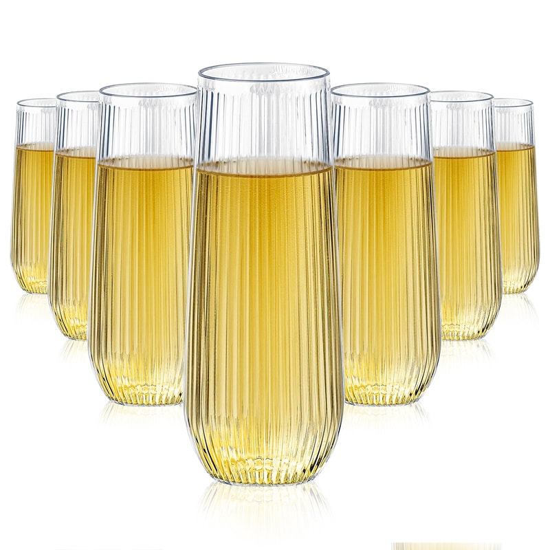 Clear Ribbed Stemless Plastic Champagne Flutes Disposable Party Glasses 6