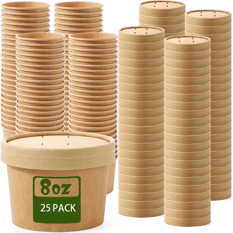 Paper Soup Containers with Lids Bulk Pack Disposable Food Containers