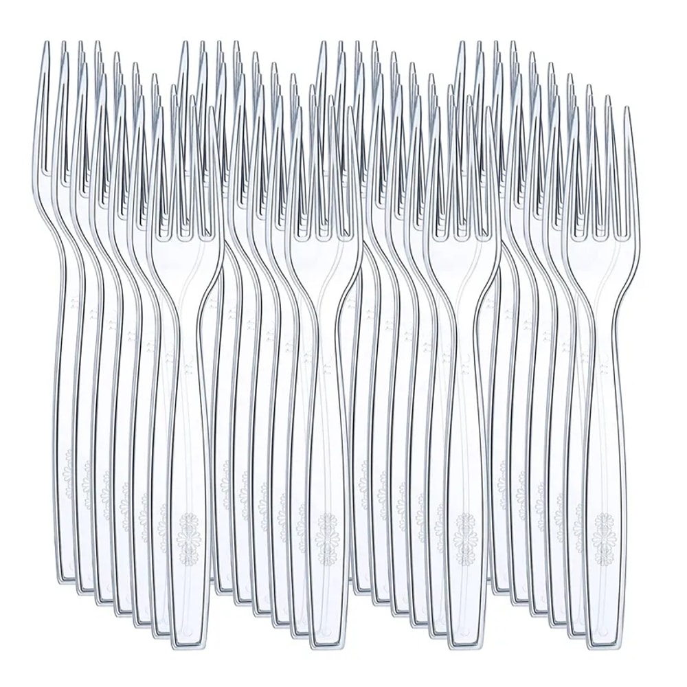 Clear Transparent Disposable Forks for Dessert, Fruit and Party Serving